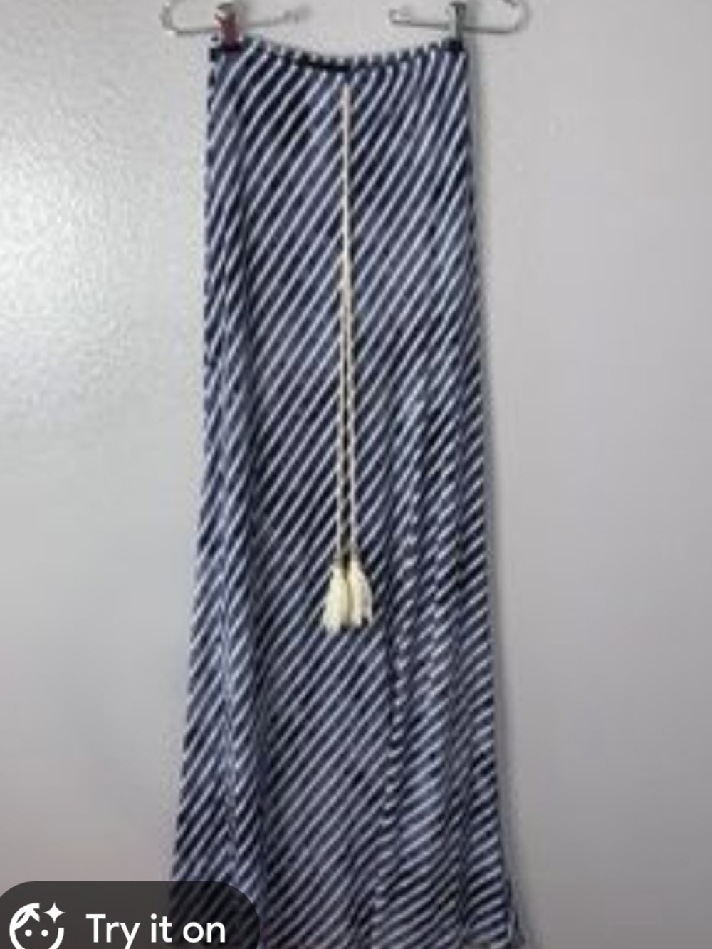 Striped Navy and White Maxi Skirt with Tassel Tie